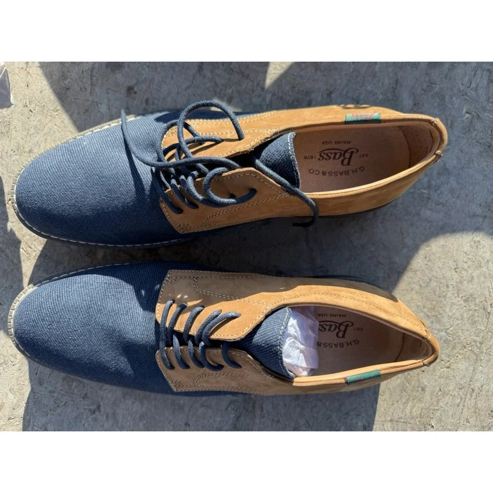 G.H. Bass Patterson‎ 9.5M Denim Leather Oxford Casual Shoes Mens